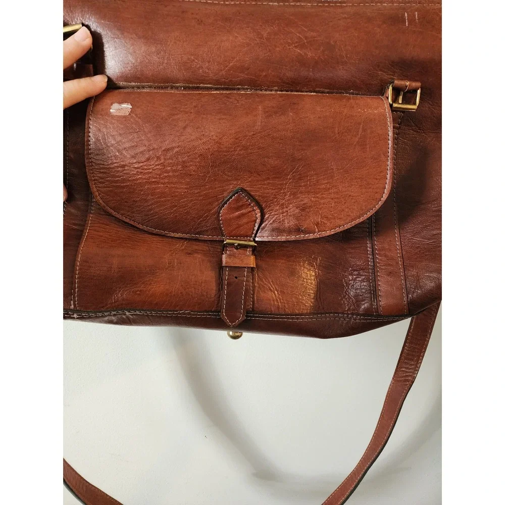 Vintage Brown Faux Leather Weekender Travel Bag Large 21